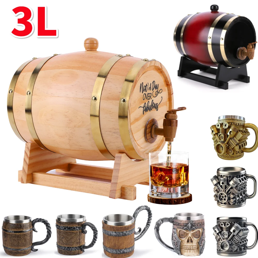 Wine Whiskey Beer - Drewniane beczki na whisky 3L ze