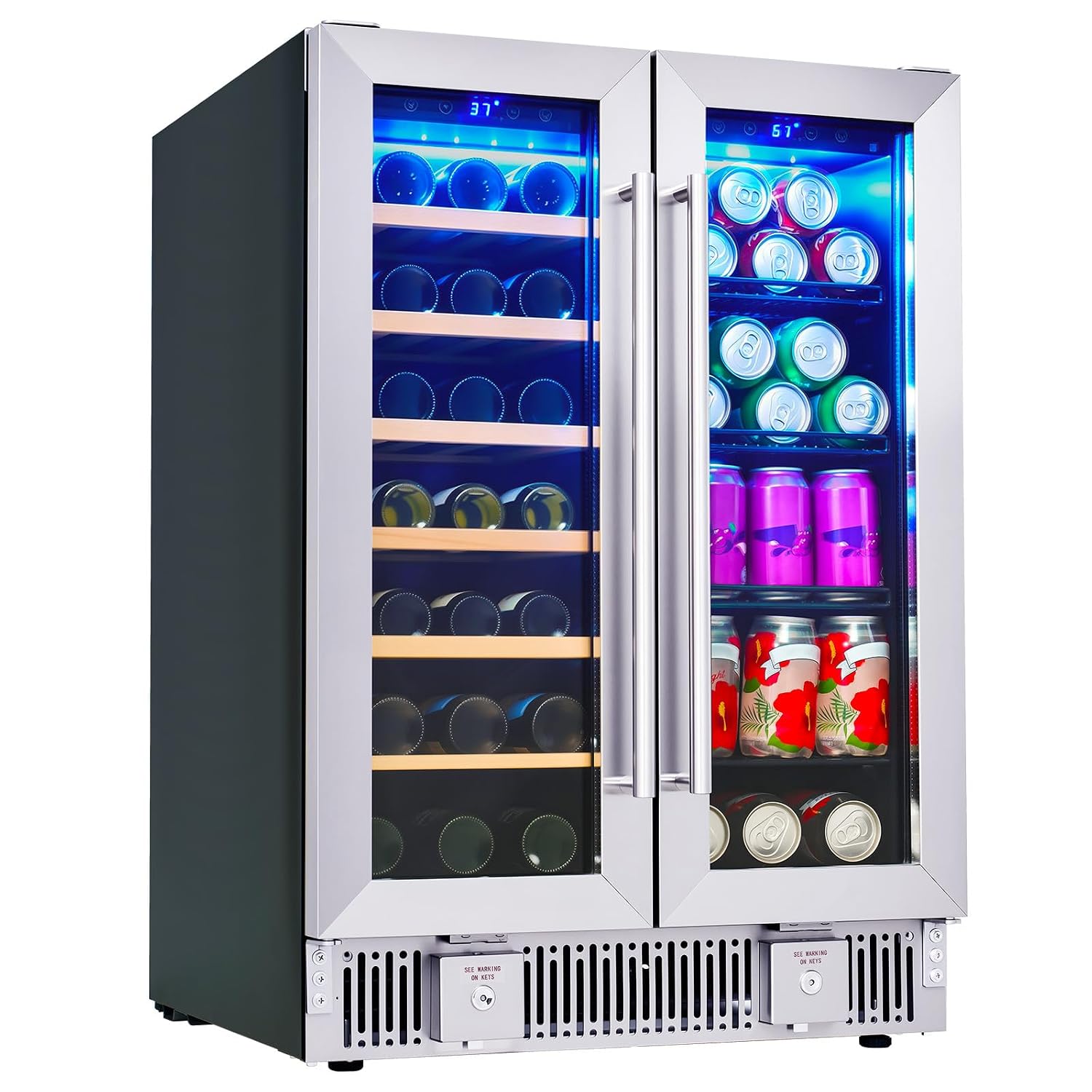 Wine Beer Fridge Under Counter - Lodówka na napoje, 24-calowa dwustrefowa lodówka